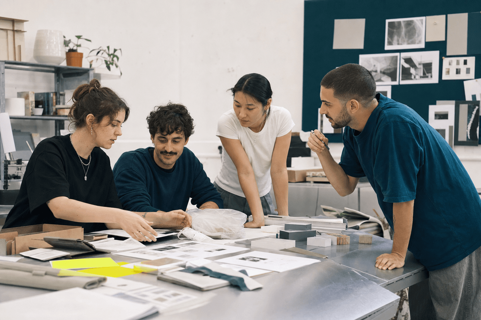 Founders in conversation over a studio table