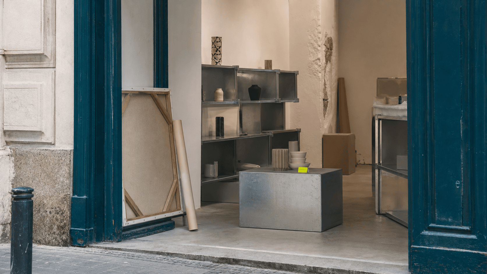 A pop-up storefront opening onto the street