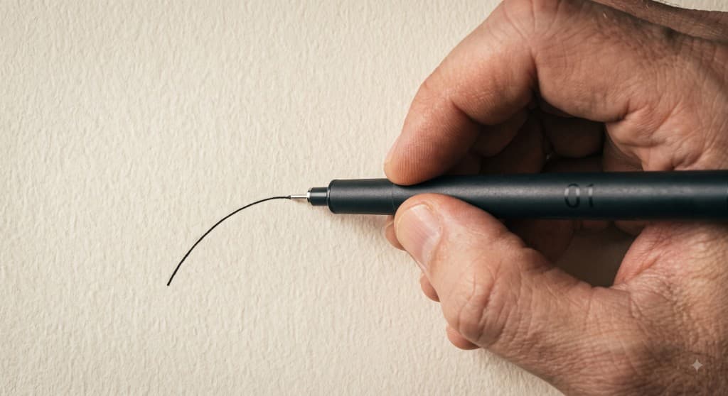 A hand drawing a single line on paper